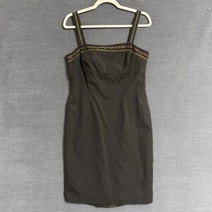 Vintage Loft Dress 10 Green Embroidered Cotton Stretch Summer Sheath 90s y2k